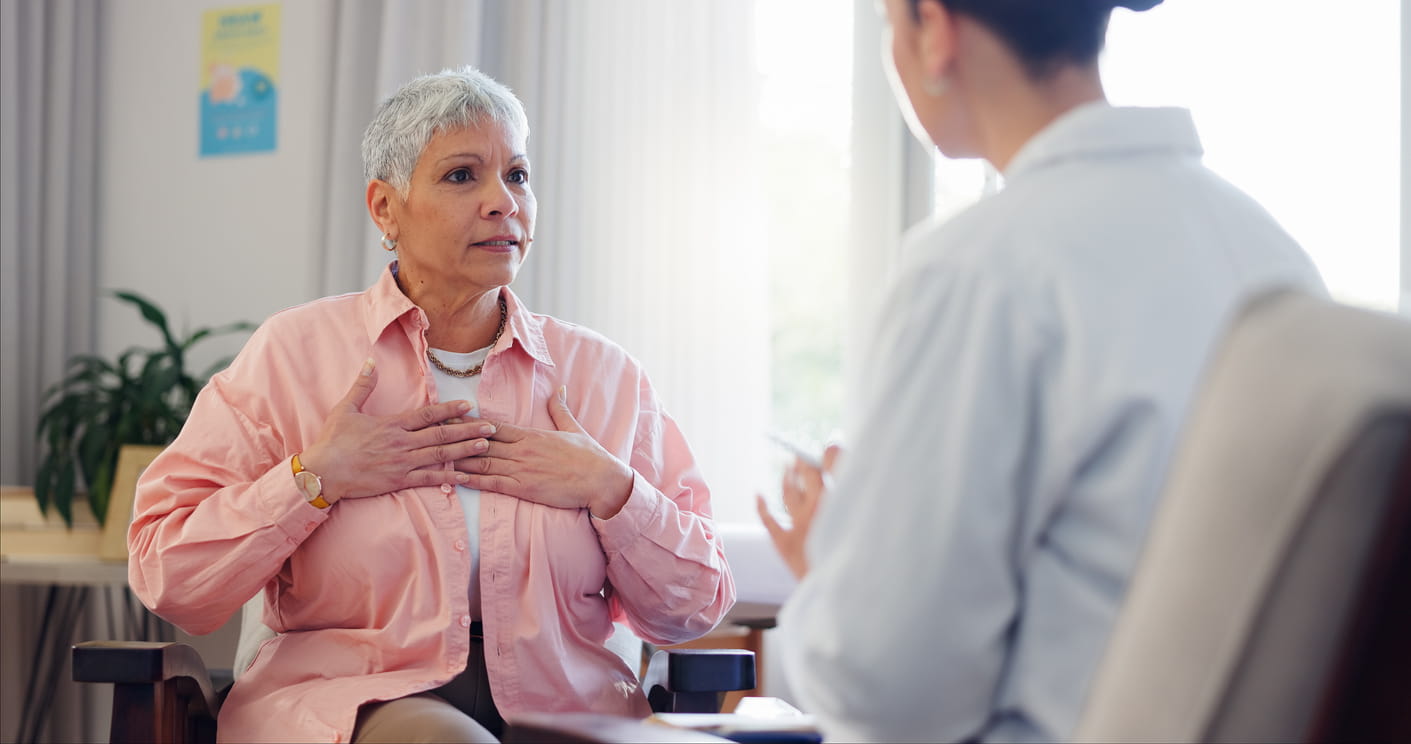 A young woman is having chest pains