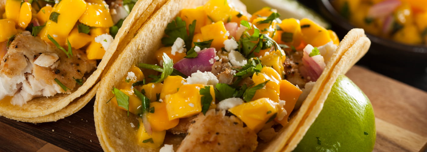 fish tacos with peach salsa