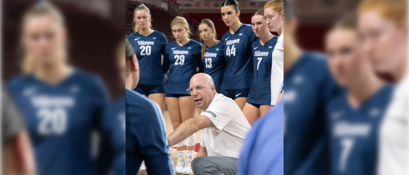 Josh Steinbach coaching the women's volleyball team for Villanova University