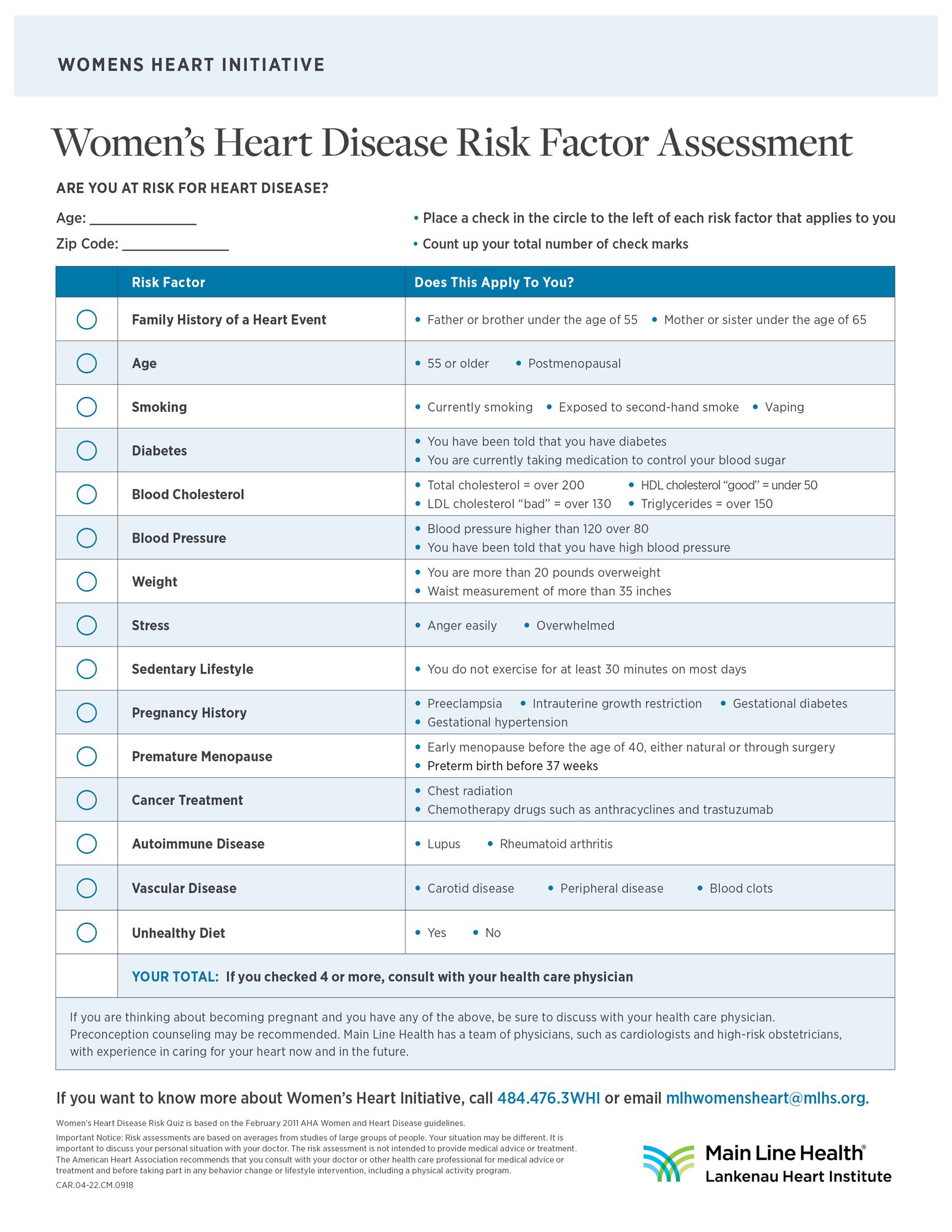 Do You Know Your Heart Risk? | Women's Heart Initiative | Lankenau ...